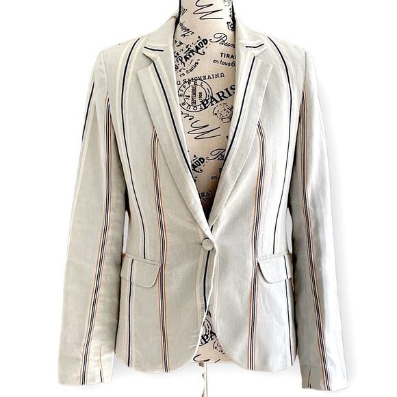 Rag & Bone Linen Blend Textured Striped 1 Button Blazer Size 0